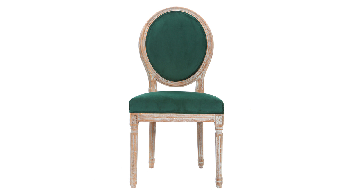 Lotto di 2 sedie in velluto, colore: Verde smeraldo, piedi in legno chiaro, modello: LEGEND