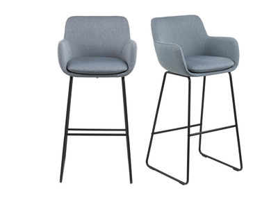 Lotto di 2 sgabelli da bar, in tessuto, colore: Grigio chiaro, altezza: 75 cm, modello: AMICA - Lotto di 2 sgabelli da bar, in tessuto, colore: Grigio chiaro, altezza: 75 cm, modello: AMICA