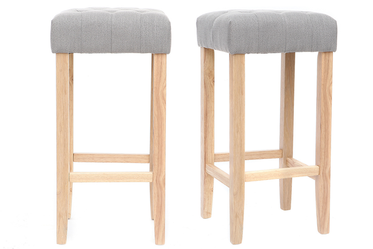 Lotto di 2 sgabelli da bar, in tessuto, colore: Grigio chiaro, altezza: 75cm, modello: RIVOLI