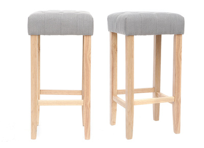 Lotto di 2 sgabelli da bar, in tessuto, colore: Grigio chiaro, altezza: 75cm, modello: RIVOLI