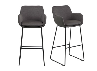 Lotto di 2 sgabelli da bar, in tessuto, colore: Grigio scuro, altezza: 75 cm, modello: AMICA