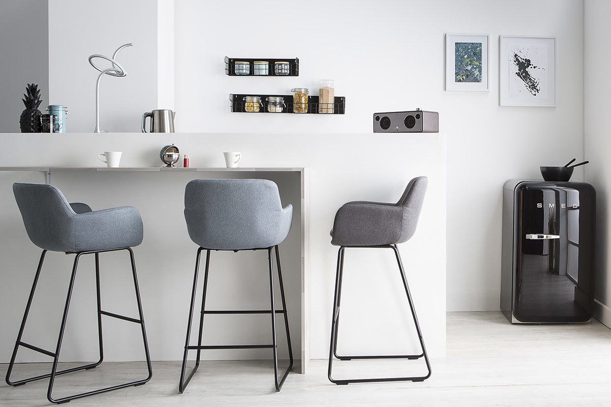 Lotto di 2 sgabelli da bar in tessuto Grigio chiaro 75 cm AMICA