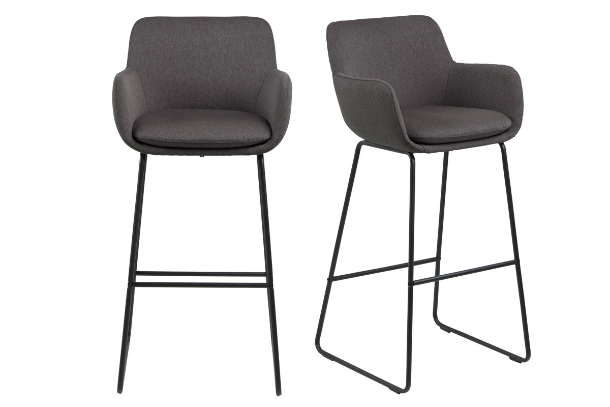 Lotto di 2 sgabelli da bar in tessuto Grigio scuro 75 cm AMICA