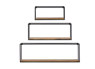 Lotto di 3 mensole da parete forma rettangolare in metallo Nero e Mango YPSTER