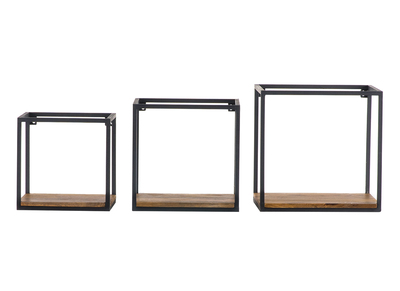 Lotto di 3 mensole da parete in metallo Nero e Mango forma quadrata YPSTER