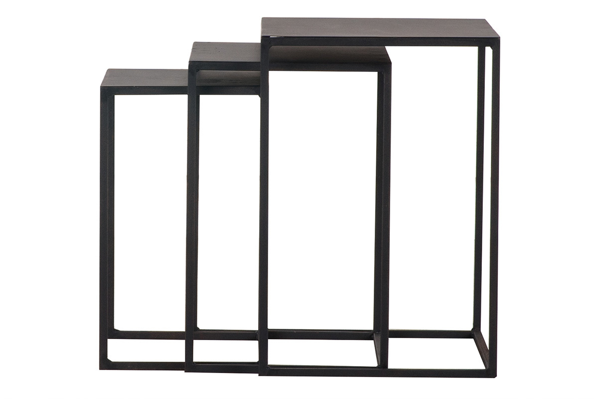 Lotto di 3 tavolini a scomparsa in metallo Nero KARL