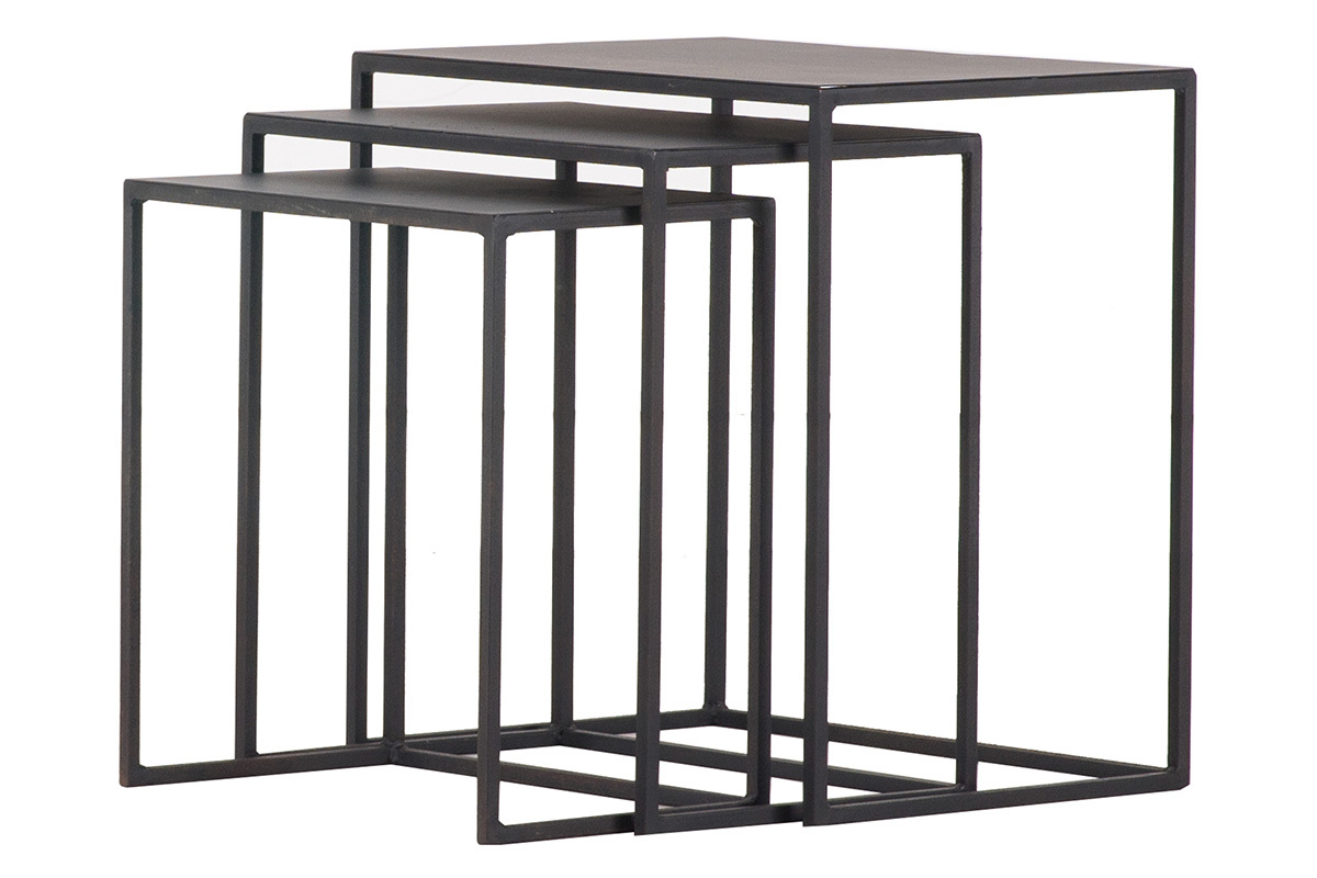 Lotto di 3 tavolini a scomparsa in metallo Nero KARL