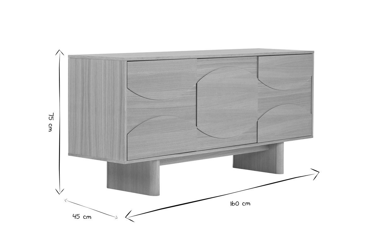 Madia in legno chiaro di quercia incisa L160 cm SEIGO