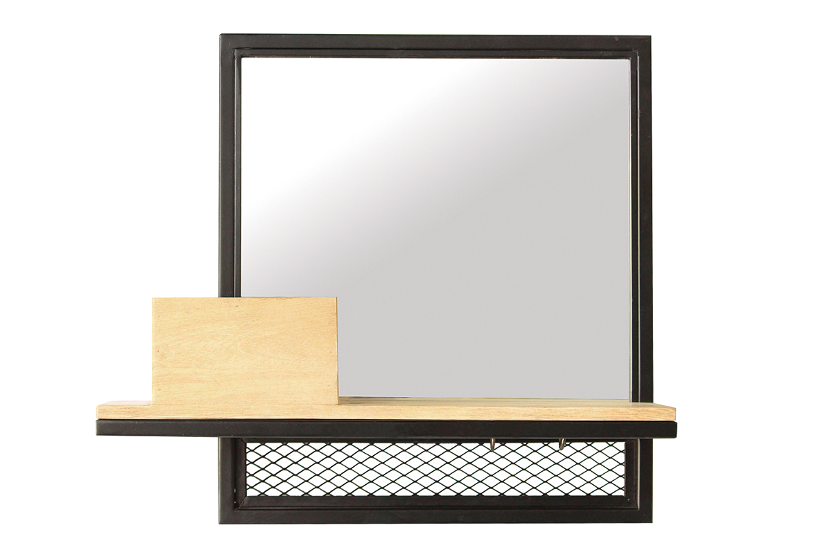 Mensola a muro industriale con specchio in metallo e mango massiccio L50cm RACK
