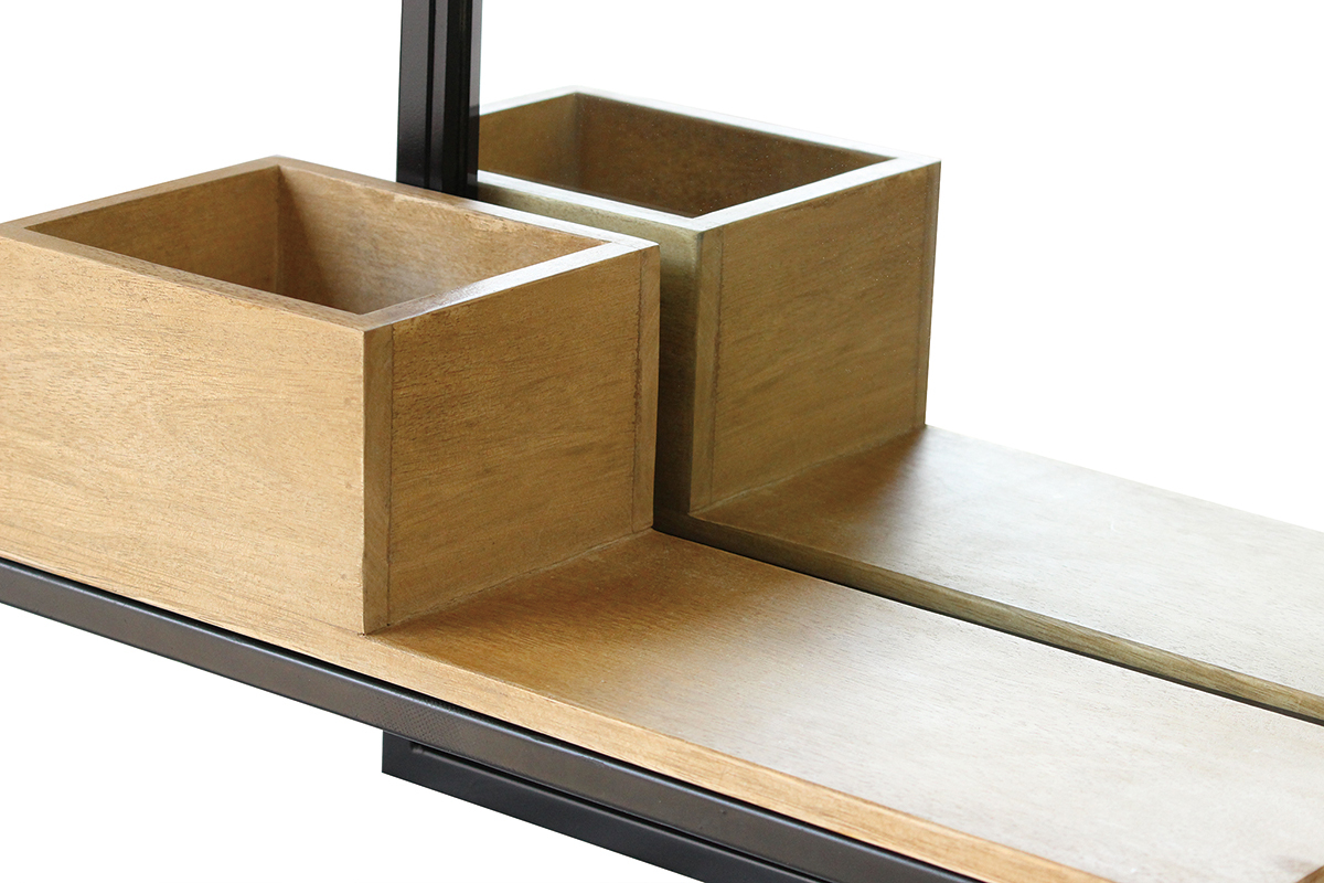 Mensola a muro industriale con specchio in metallo e mango massiccio L50cm RACK