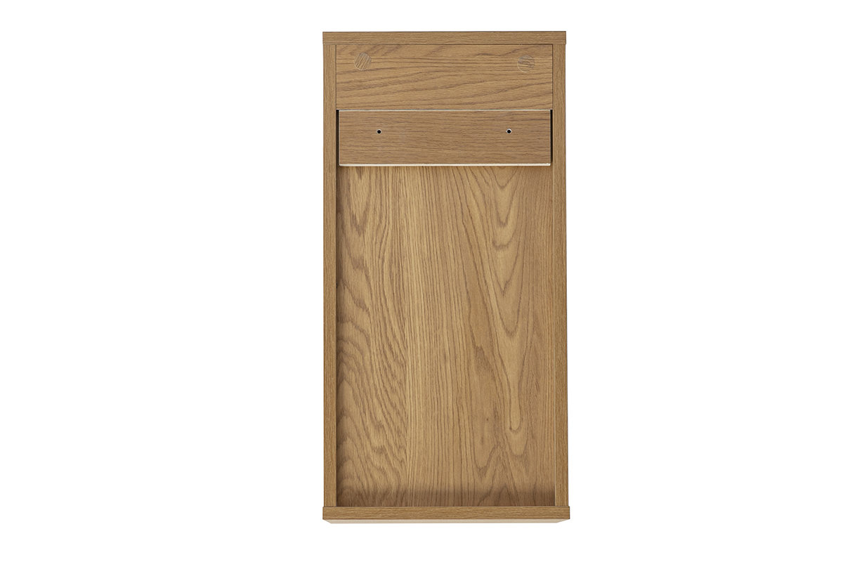 Mobile da parete in legno chiaro di quercia, vista posteriore, dimensioni L30 x P30 x H60 cm.