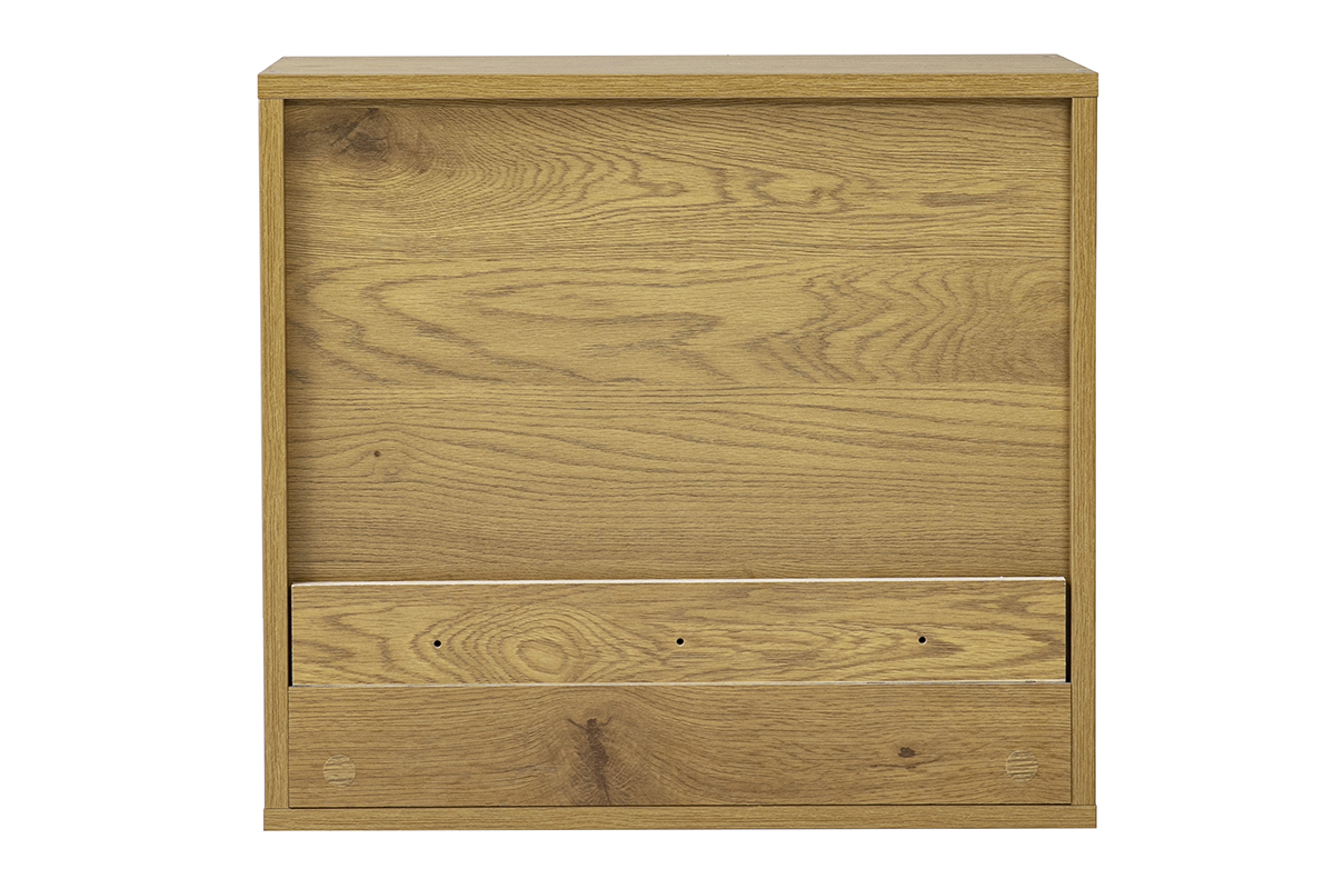 Mobile contenitore da parete in legno chiaro rovere, vista posteriore, dimensioni L55 x P30 x H50 cm.