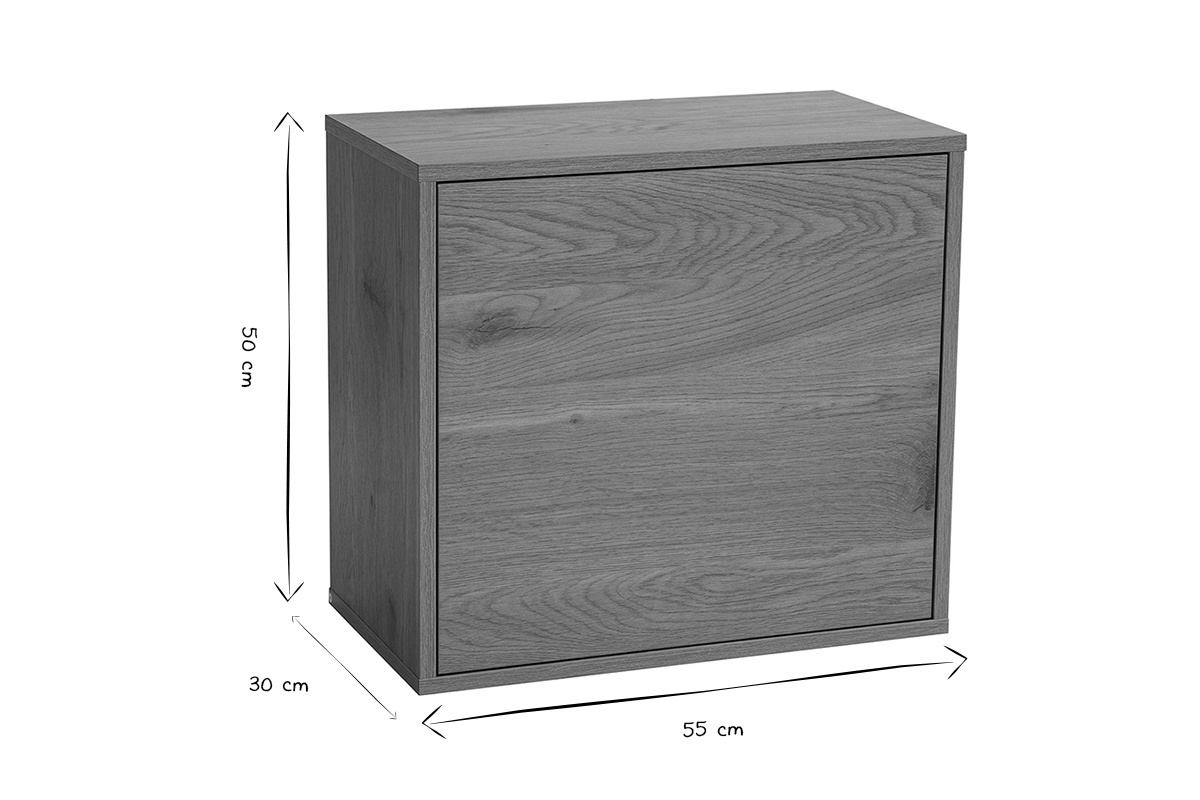 Dimensioni del mobiletto da parete FLEXO in bianco e nero, L55 cm, P30 cm, H50 cm.
