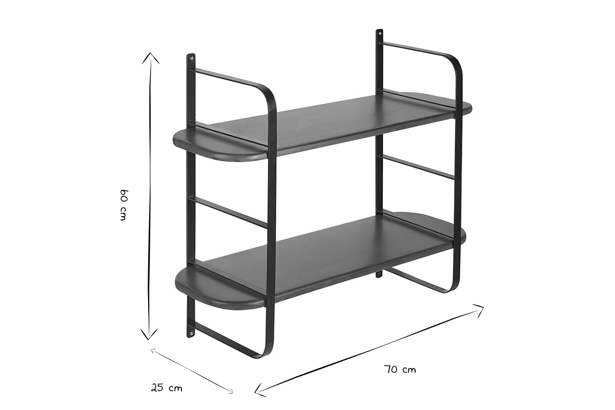 Dimensioni della mensola da parete AKINA in nero e bianco, L70 x P25 x H60 cm.