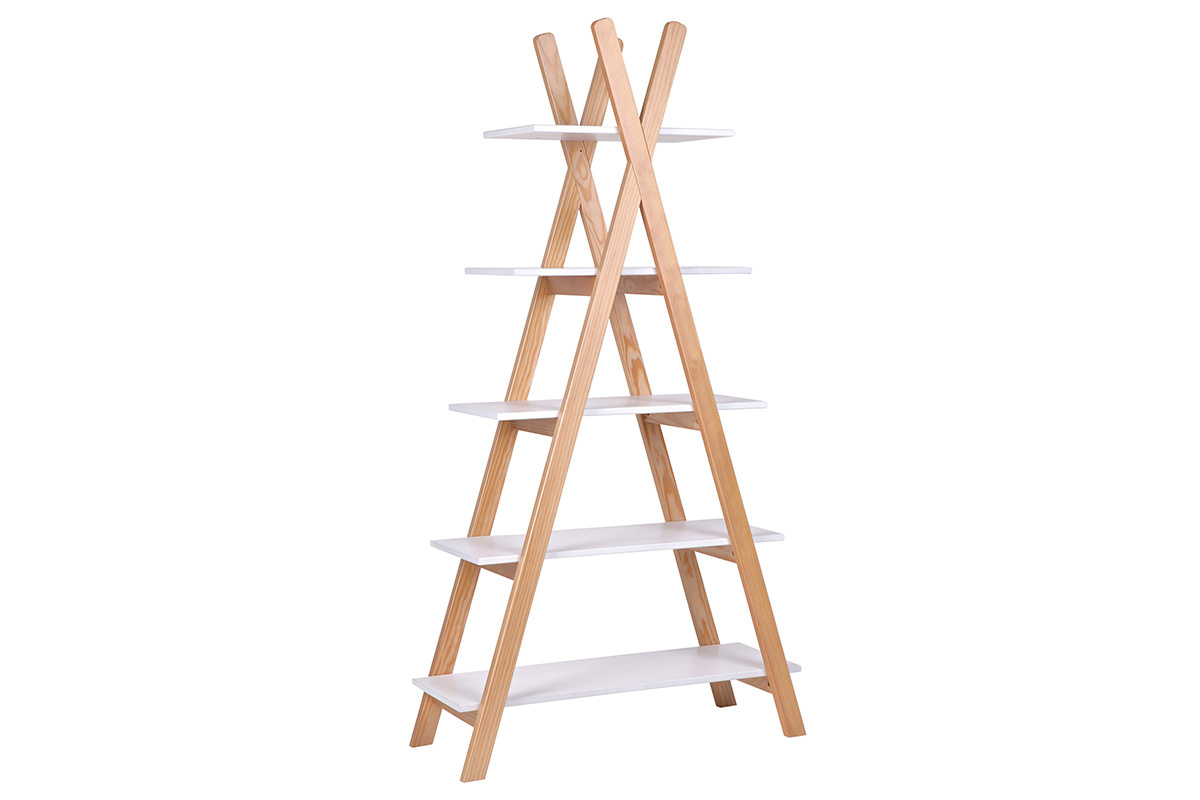 Mensola in legno chiaro e bianco stile scandinavo APACHE