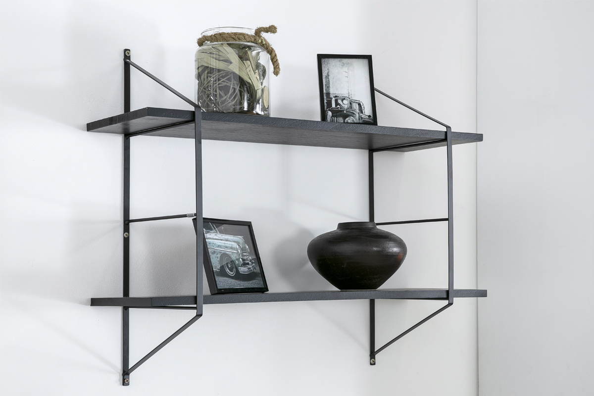 Mensola murale design legno nero e metallo BRIDGE