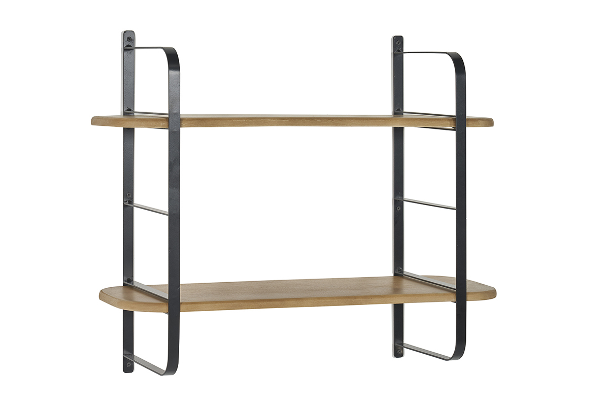 Mensola murale in legno massello di mango e metallo nero L70 cm AKINA