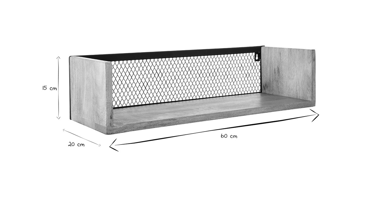 Mensola murale industriale in lengo di mango e metallo 60 cm RACK