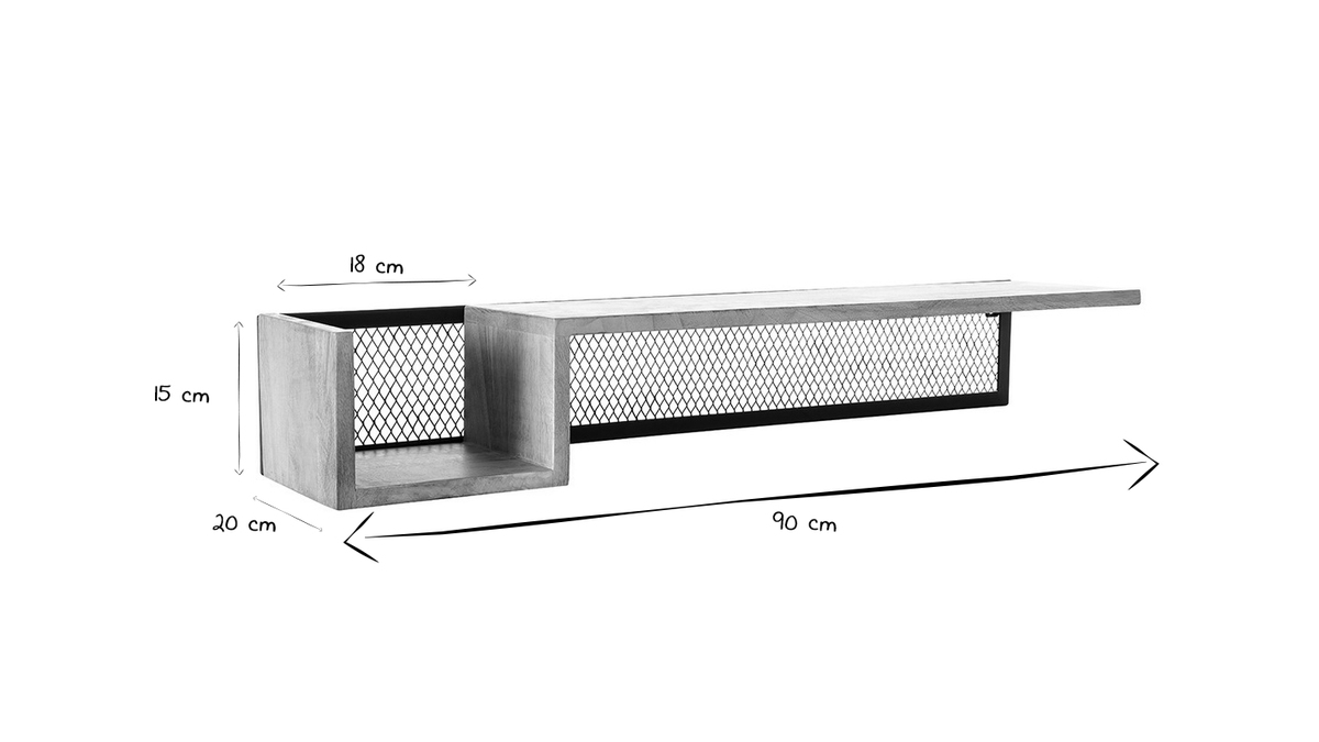 Mensola murale industriale in mango e metallo 90 cm RACK