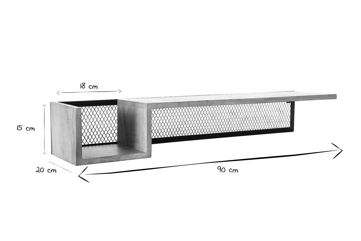 Mensola murale industriale in mango e metallo 90 cm RACK