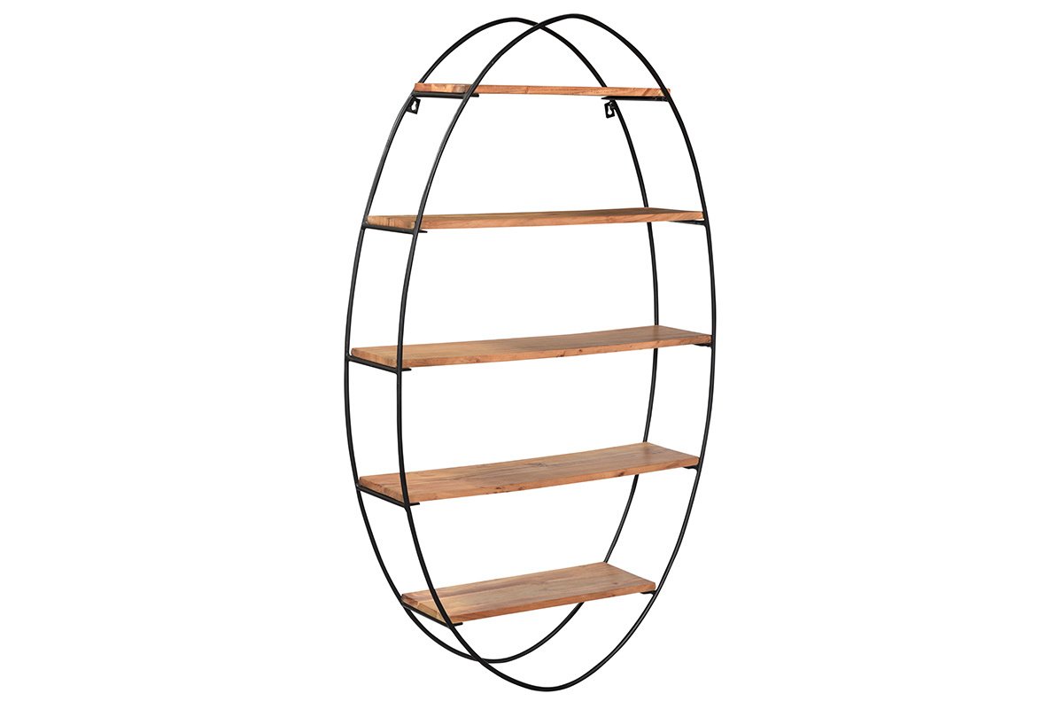 Mensola murale ovale in acacia e metallo H130 cm HANG