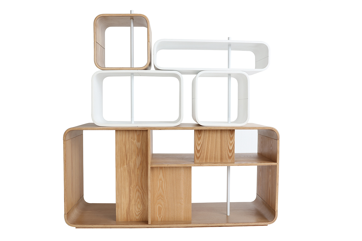 Mensola regolabile legno chiaro e bianco BRICK