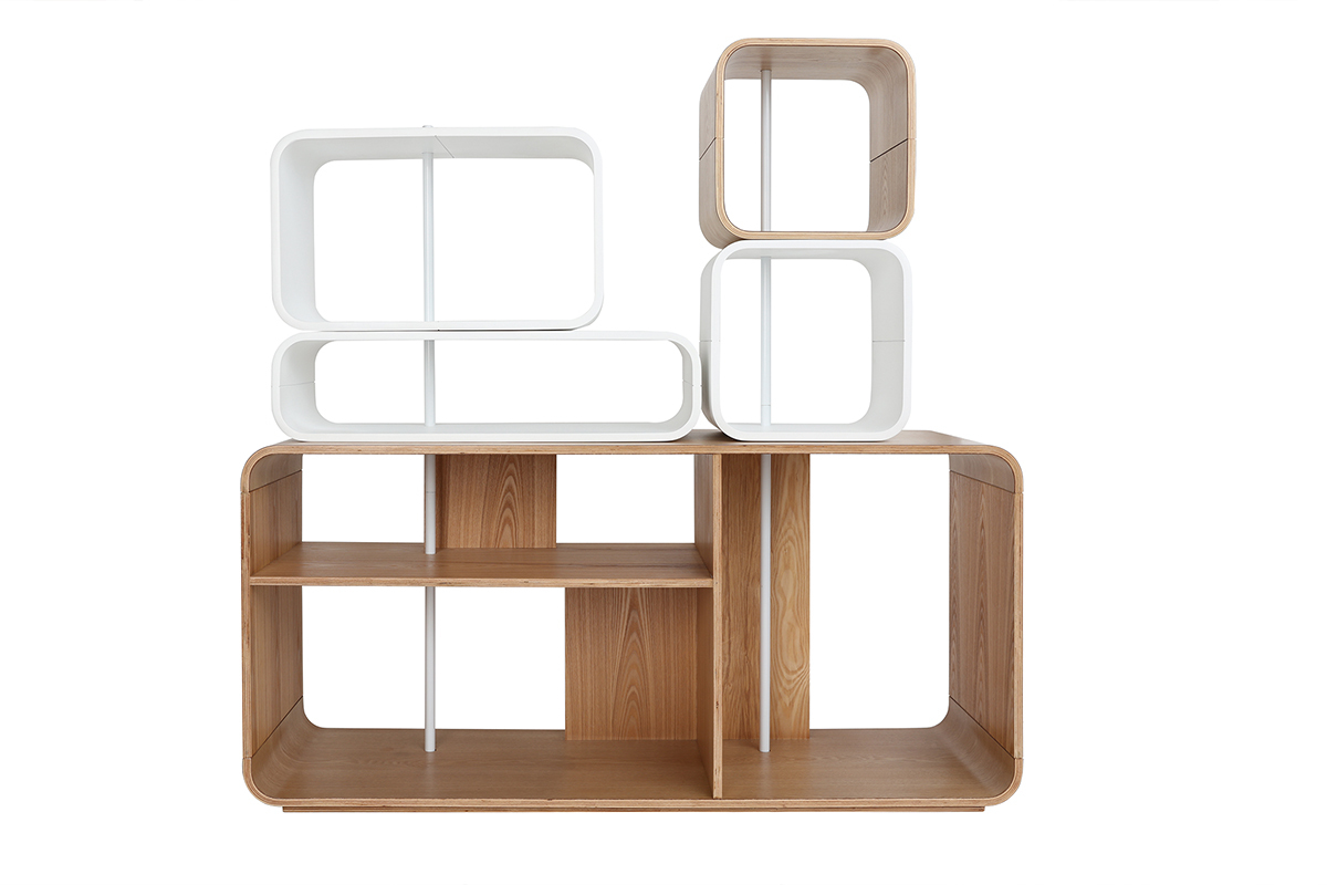 Mensola regolabile legno chiaro e bianco BRICK