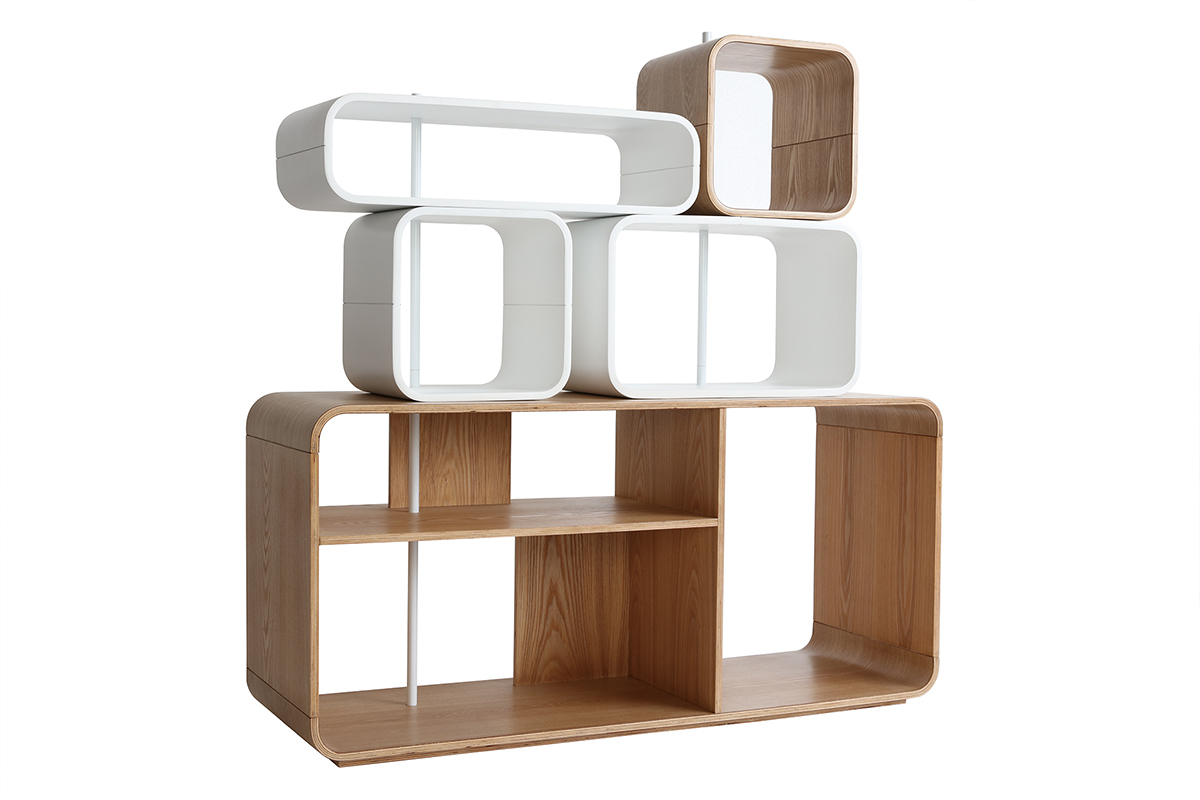 Mensola regolabile legno chiaro e bianco BRICK