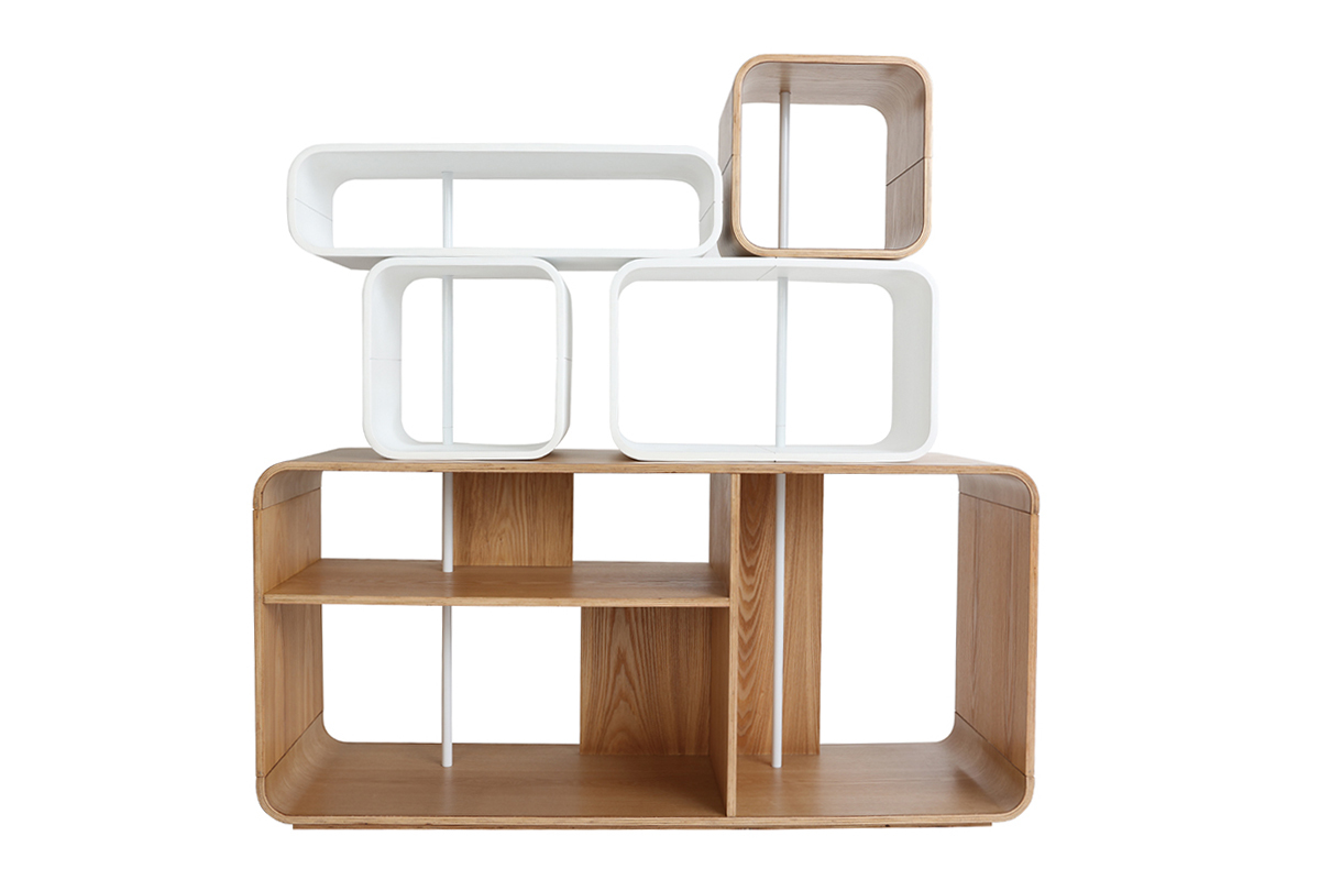 Mensola regolabile legno chiaro e bianco BRICK