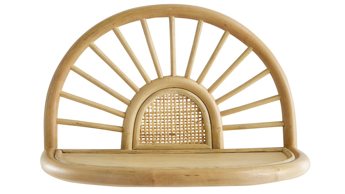 Set 2 Mensole Murali In Rattan E Legno Boho 40x15 Cm - Ripiani Galleggianti Per Soggiorno, Cameretta, Camera Da Letto - 2