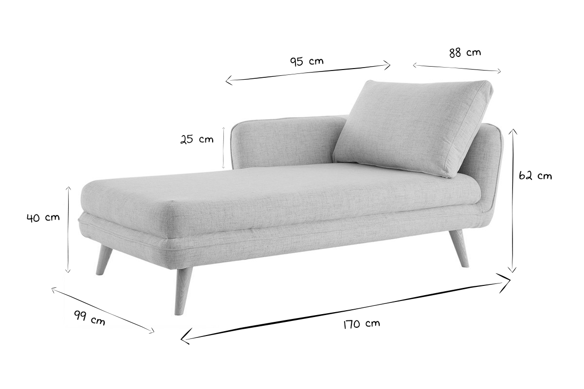 Meridiana angolare sinistra in tessuto grigio chiaro chin CREEP