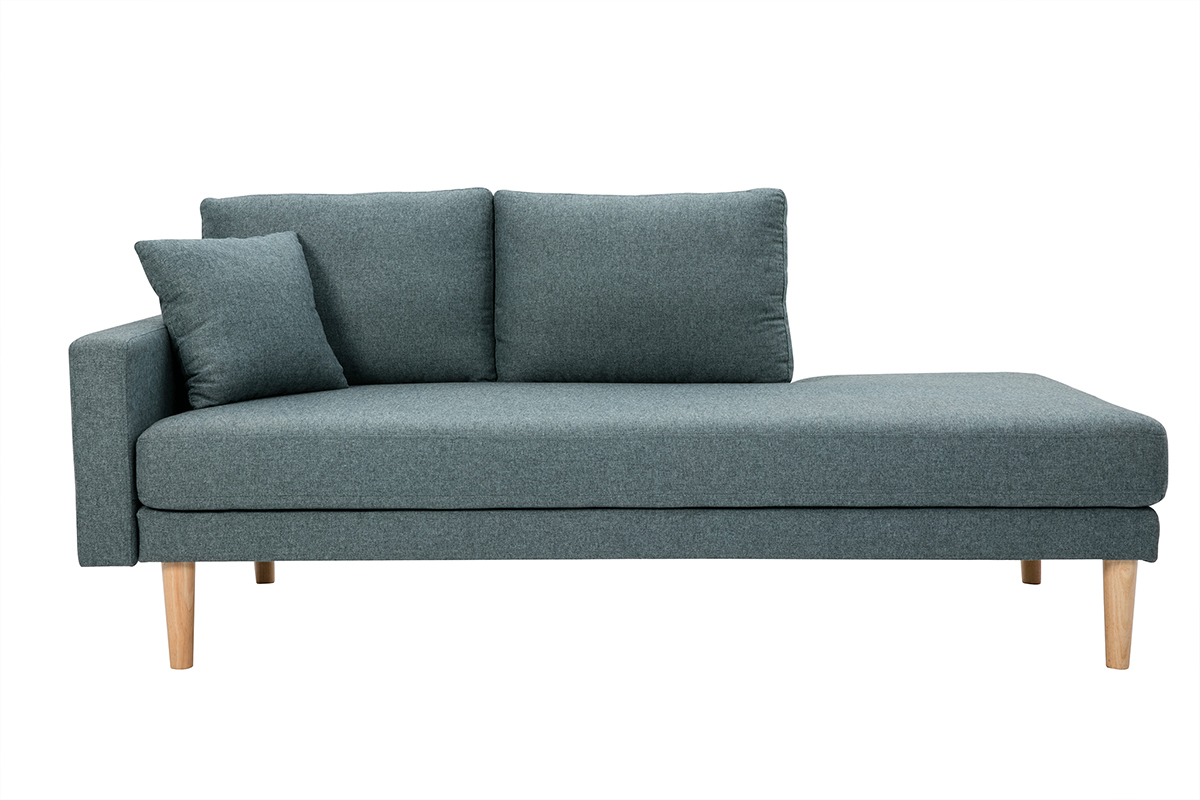 Meridiana scandinava in tessuto grigio-verde e legno massello chiaro L190 cm BERTILLE