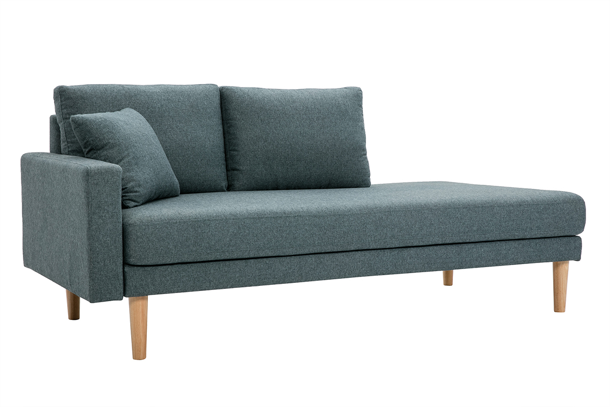 Meridiana scandinava in tessuto grigio-verde e legno massello chiaro L190 cm BERTILLE