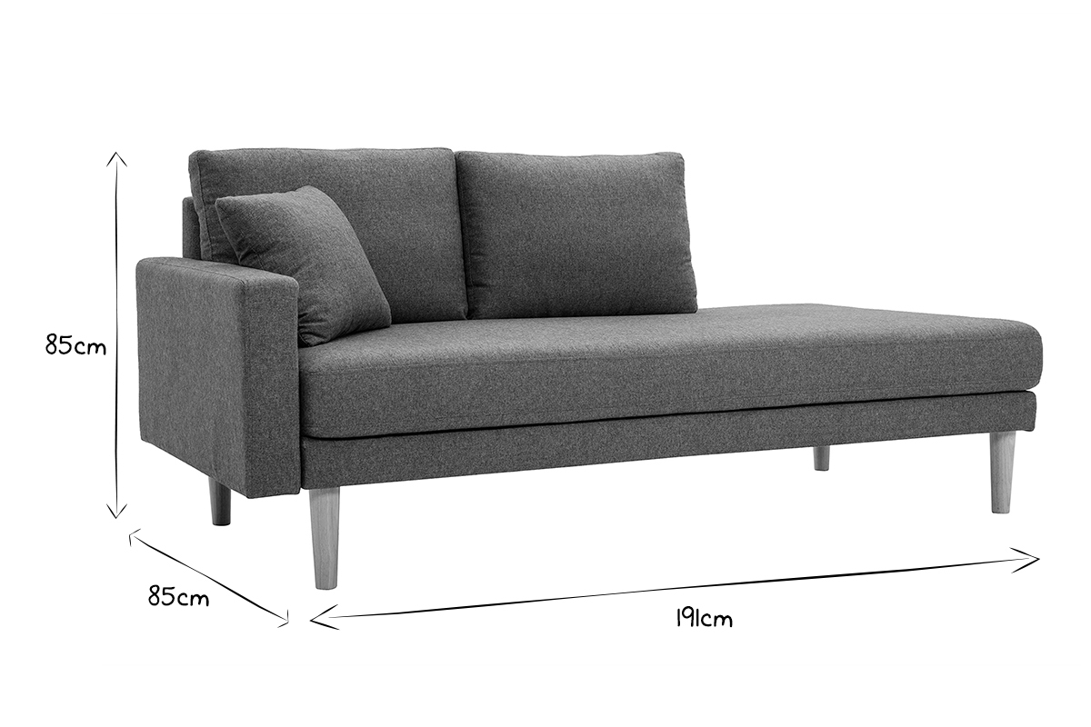 Meridiana scandinava in tessuto grigio-verde e legno massello chiaro L190 cm BERTILLE