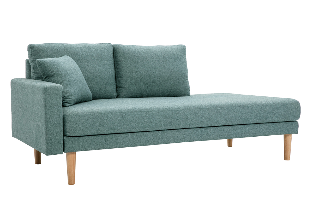 Meridiana scandinava in tessuto grigio-verde e legno massello chiaro L190 cm BERTILLE