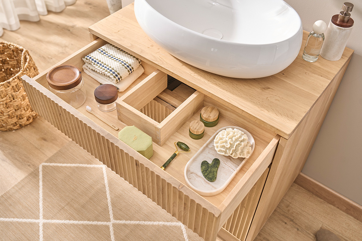 Mobile bagno in legno massello di rovere L80 cm ALISTAIR