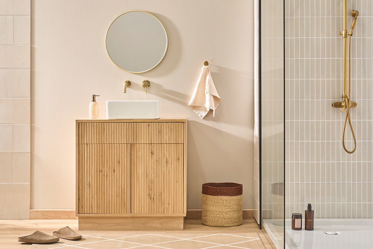 Mobile bagno in legno massello di rovere L80 cm ALISTAIR