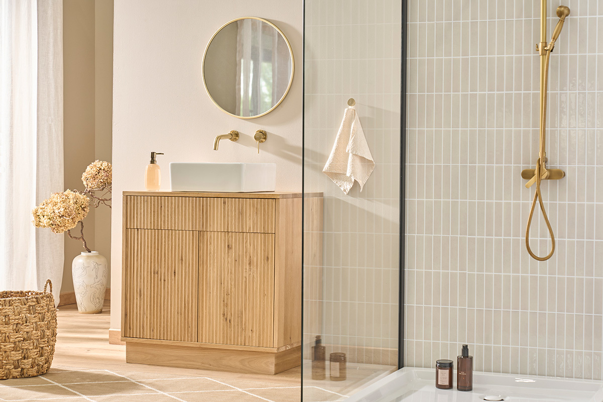 Mobile bagno in legno massello di rovere L80 cm ALISTAIR