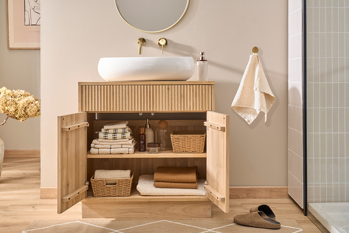 Mobile bagno in legno massello di rovere L80 cm ALISTAIR