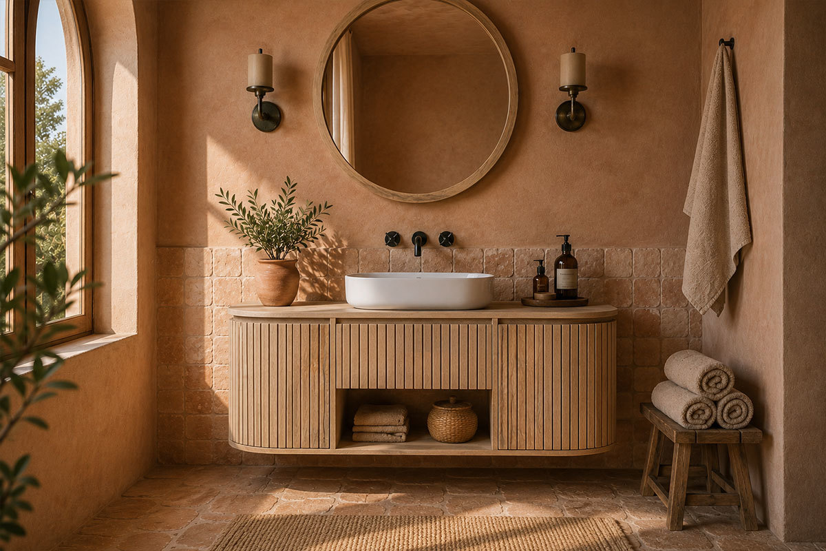 Mobile bagno sospeso in legno massello di mango L110 cm BALDO