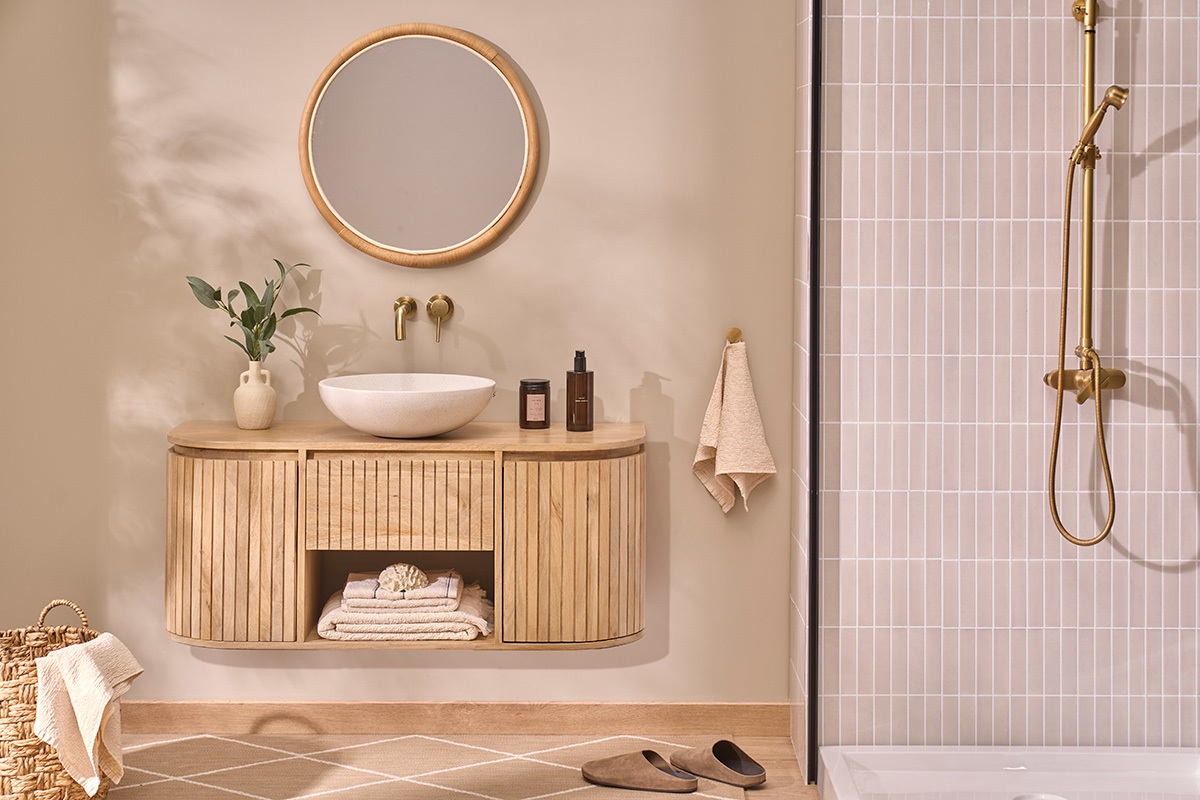 Mobile bagno sospeso in legno massello di mango L110 cm BALDO