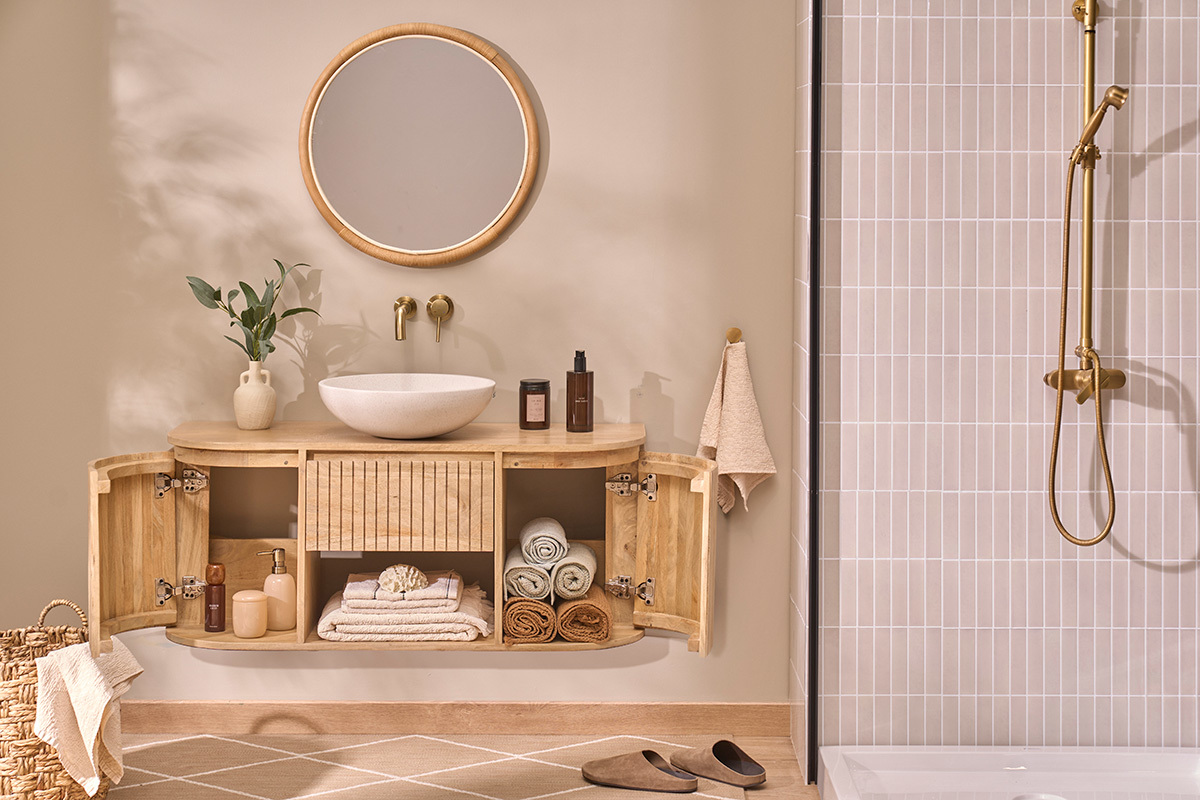 Mobile bagno sospeso in legno massello di mango L110 cm BALDO