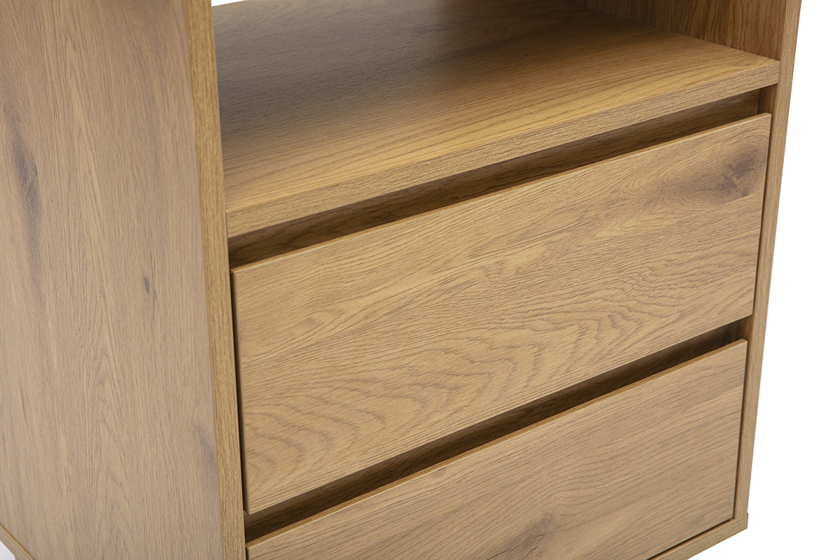 Mobile da ripostiglio SEVILLE con cassetti in rovere chiaro, vista ravvicinata.