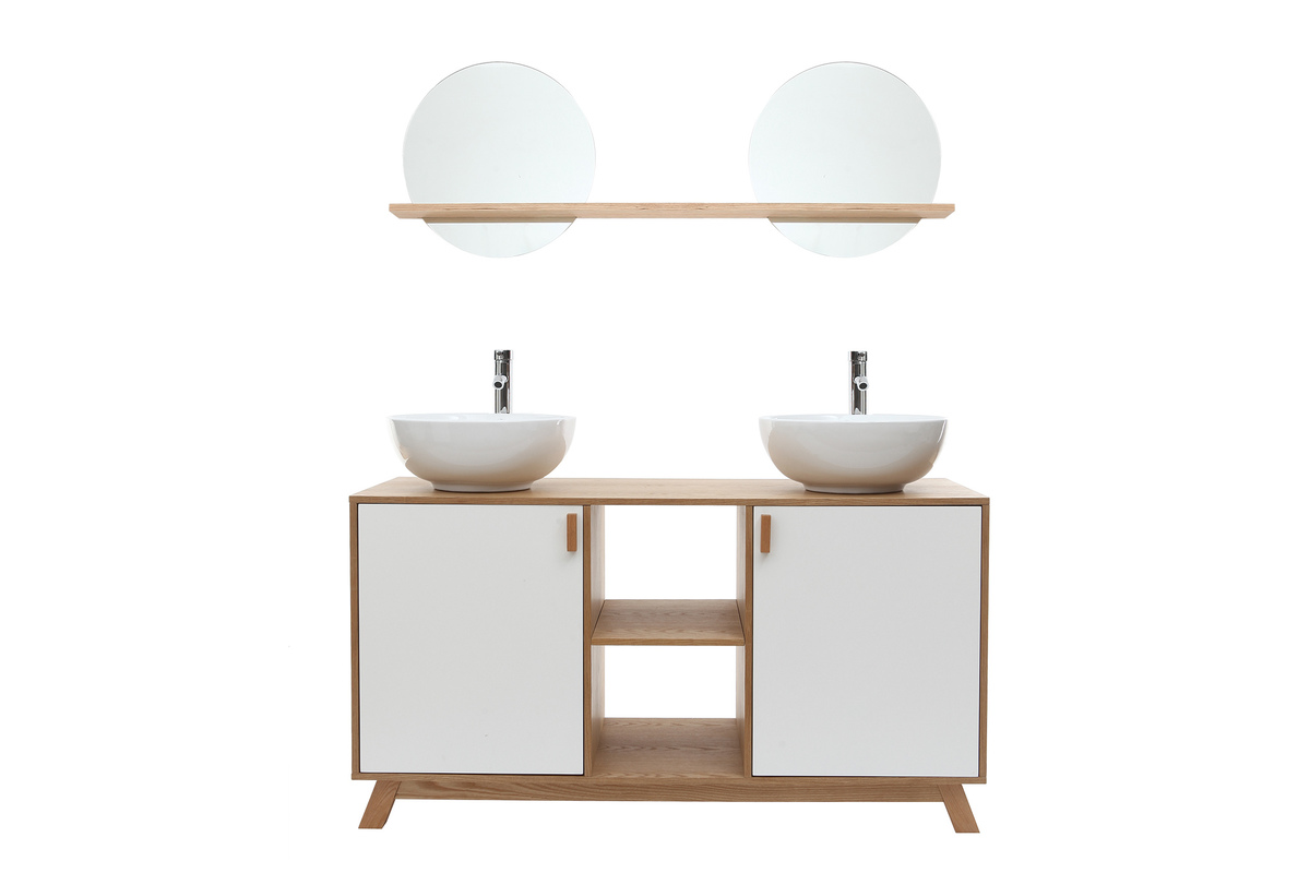 Mobile da bagno: 2 lavabi 2 porte Quercia chiaro e Bianco TOTEM