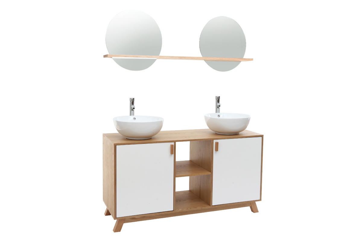 Mobile da bagno: 2 lavabi 2 porte Quercia chiaro e Bianco TOTEM
