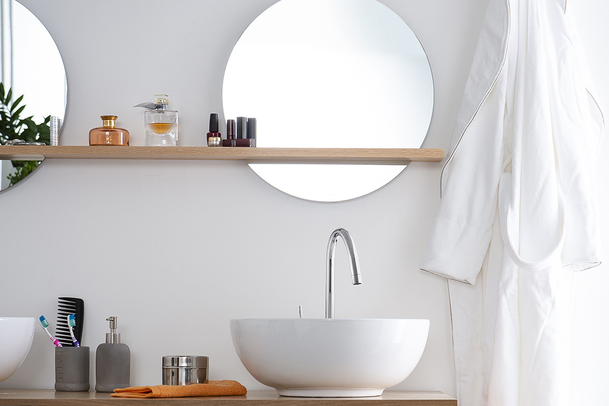 Mobile da bagno: 2 lavabi 2 porte Quercia chiaro e Bianco TOTEM
