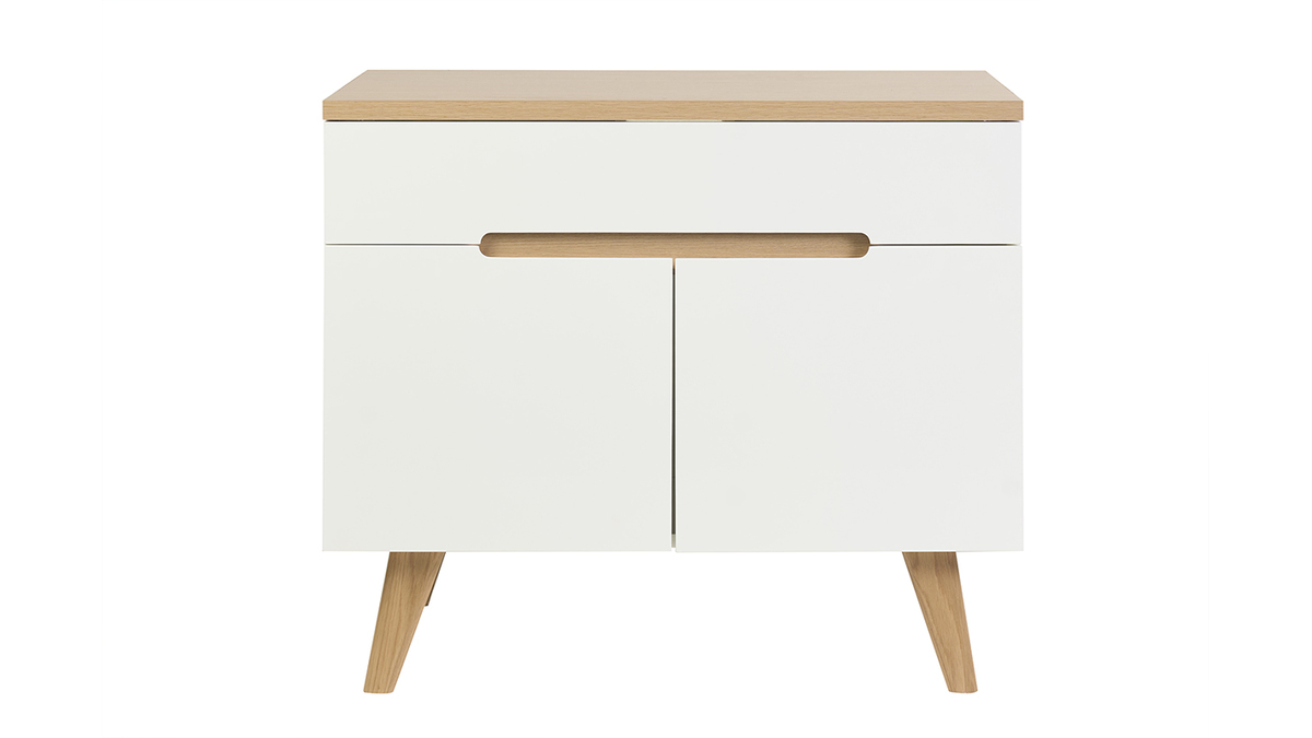 Mobile da bagno bianco laccato lucido e legno chiaro L90 cm MELKA