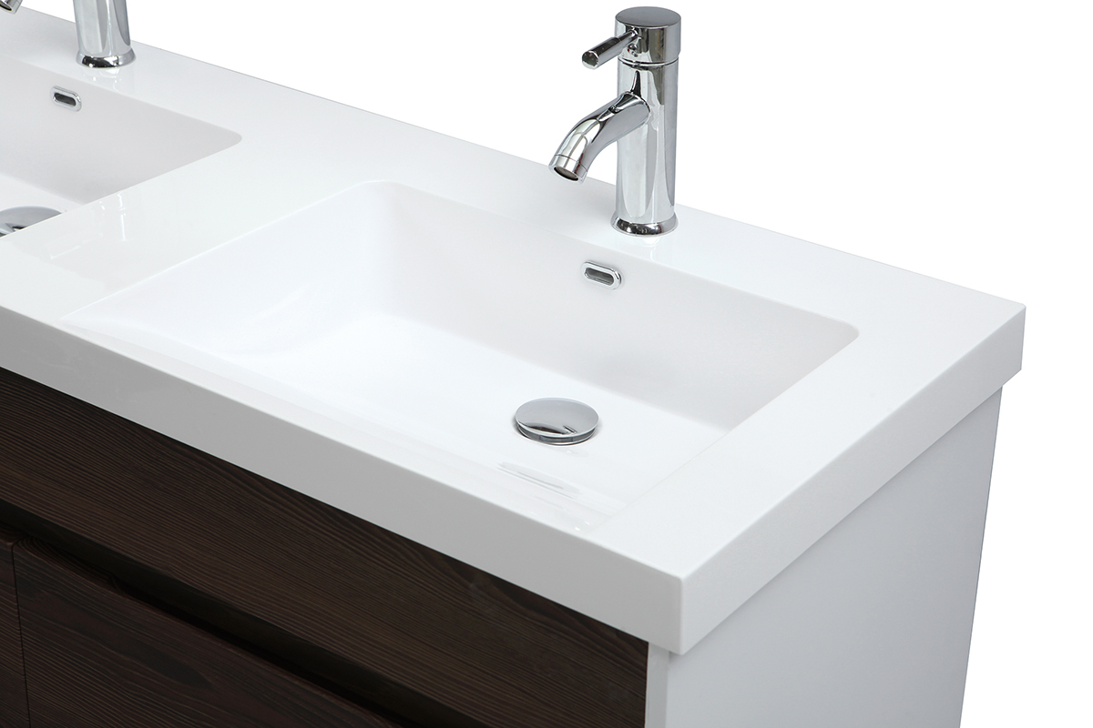 Mobile da bagno con doppio lavabo, specchio e nicchie bianco e legno scuro GANFO