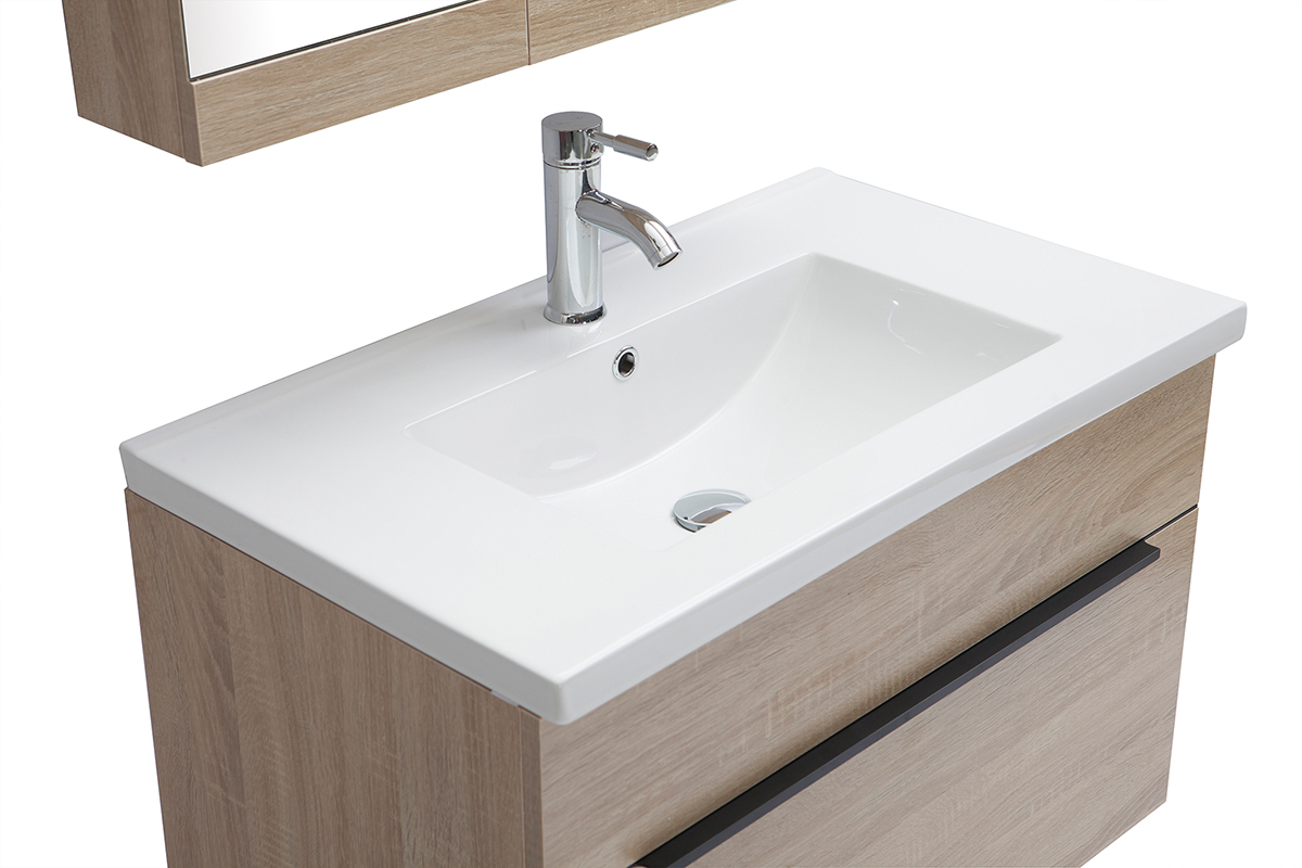 Mobile da bagno con lavabo, specchio e cassetti legno chiaro SEASON