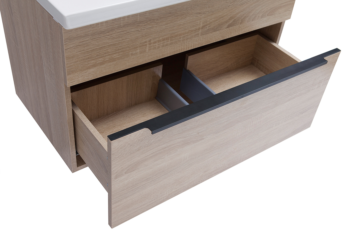 Mobile da bagno con lavabo, specchio e cassetti legno chiaro SEASON